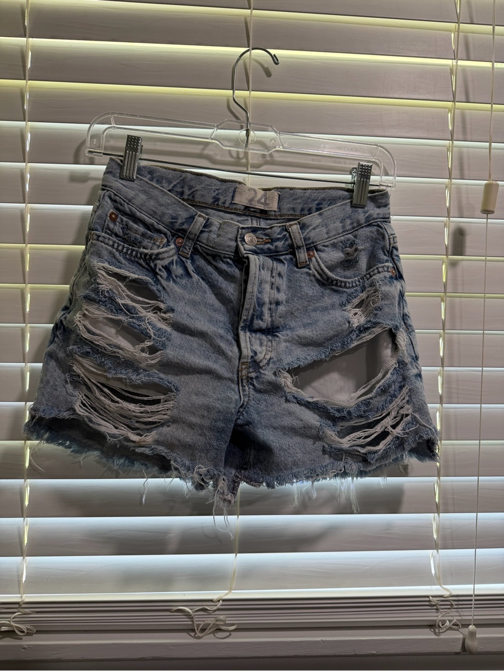 We The Free Light Blue Distressed Denim Jean Shorts